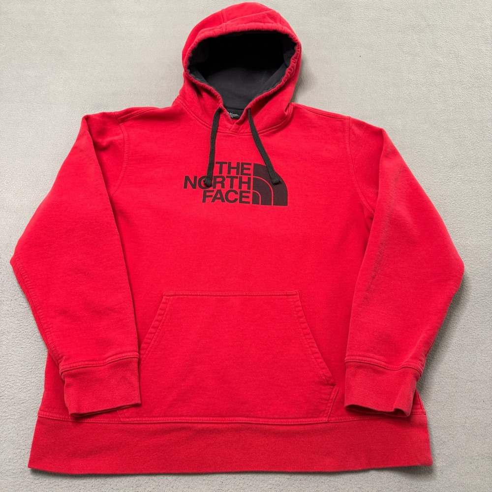 The North Face Hoodie Mens XL Red Fleece Logo Pullover Sweatshirt Activewear